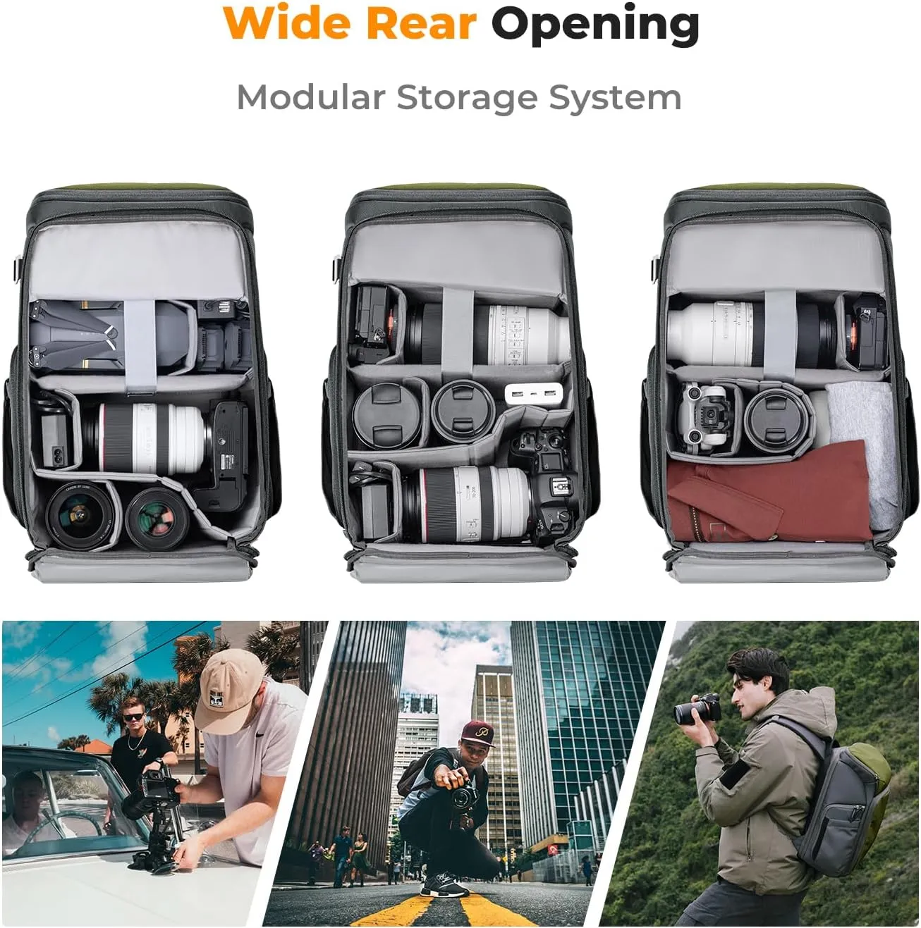 K&F Concept Camera bags Waterproof 25L Large Capacity Camera Case with Raincover Camera Case 15.6 Inch Laptop Compartment Compatible for Canon/Nikon/Sony/DJI Mavic Drone Travel Camera Backpack