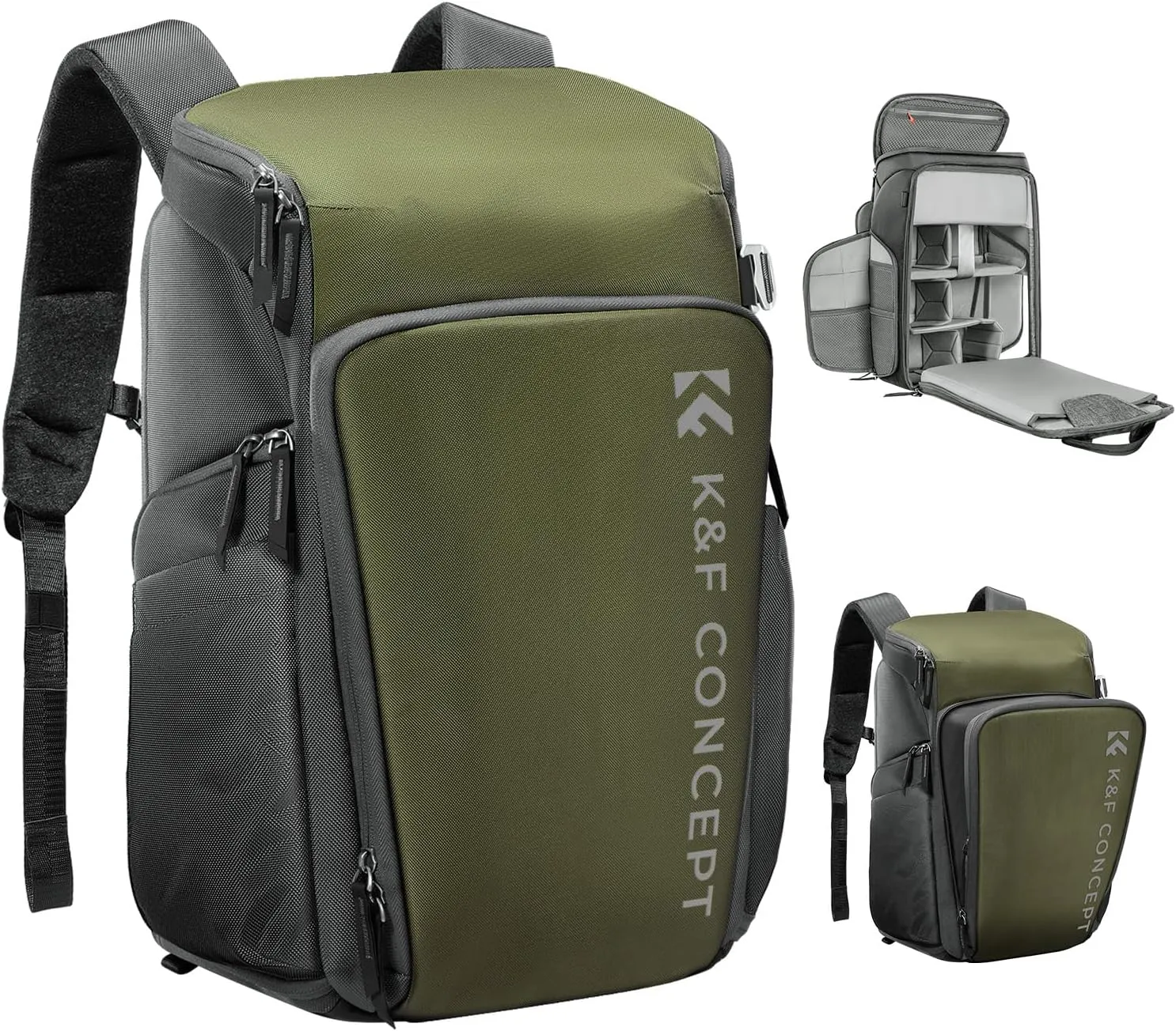 K&F Concept Camera bags Waterproof 25L Large Capacity Camera Case with Raincover Camera Case 15.6 Inch Laptop Compartment Compatible for Canon/Nikon/Sony/DJI Mavic Drone Travel Camera Backpack