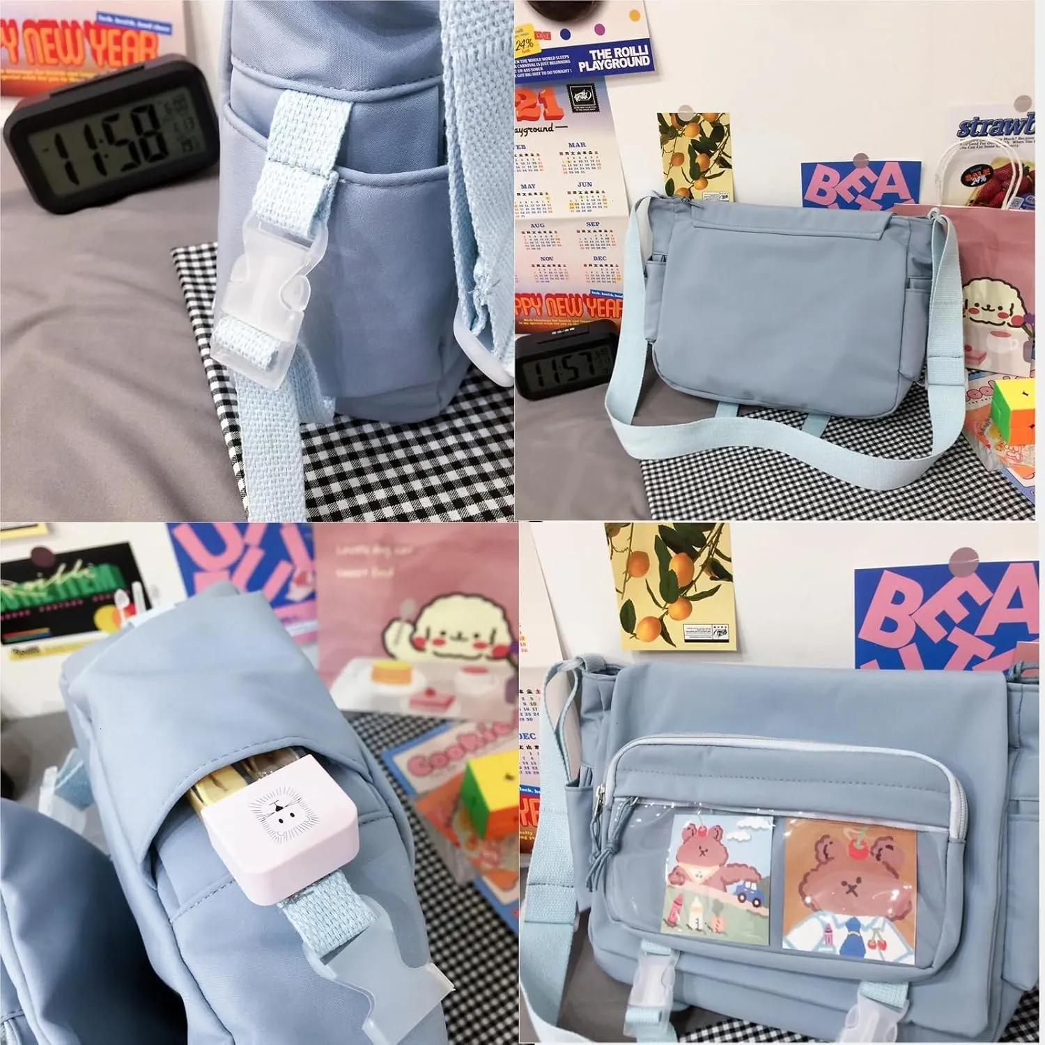 Kawaii Messenger Women Laptop Bags Lightweight Crossbody Shoulder with Cute Accessories Travel