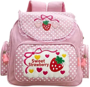 Kawaii Strawberry Embroidery Backpack for Girls Teens Students School Bag Satchel Cute Pink Lace JK Backpack