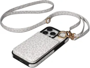 Keallce Case for iPhone 16 Pro 6.3'', Detachable Crossbody Case Wallet with RFID Blocking Card Holder, 360?Ring Stand, Leather Phone Cover Lanyard Strap Lady for iPhone 16 Pro 2024 5G, White Leopard