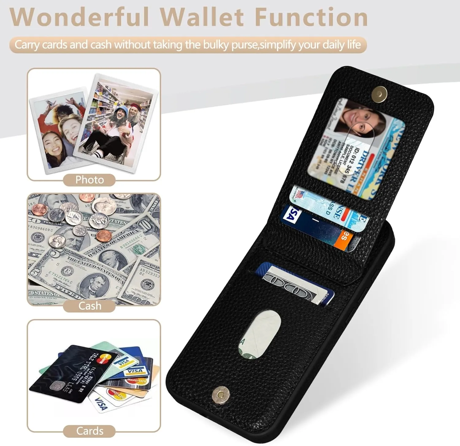 Keallce Case for iPhone 16e 6.1'', Detachable Crossbody Case Wallet with RFID Blocking Card Holder, 360ｰRing Stand, Folio Leather Phone Cover Shoulder Lanyard Strap Lady for iPhone 16e 2025, Black