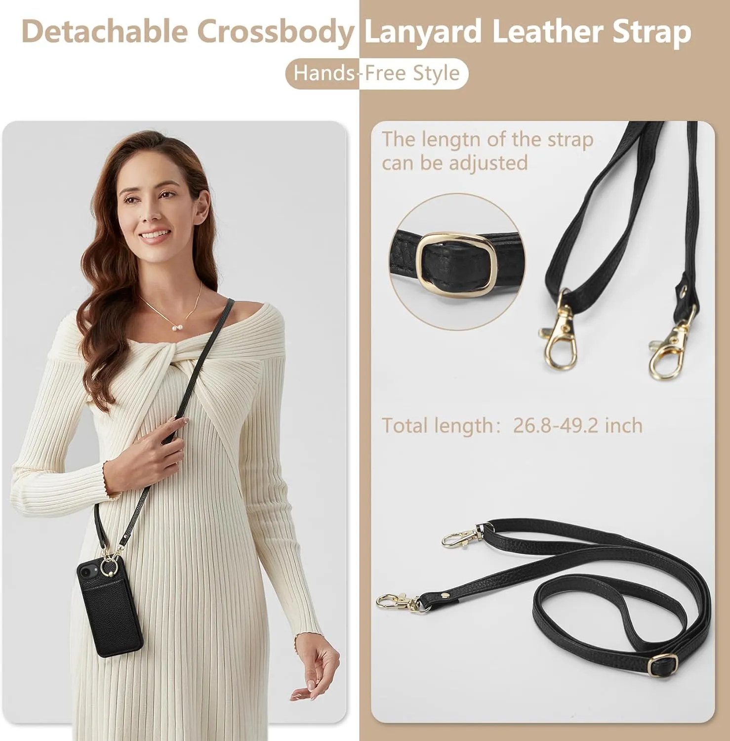 Keallce Case for iPhone 16e 6.1'', Detachable Crossbody Case Wallet with RFID Blocking Card Holder, 360ｰRing Stand, Folio Leather Phone Cover Shoulder Lanyard Strap Lady for iPhone 16e 2025, Black
