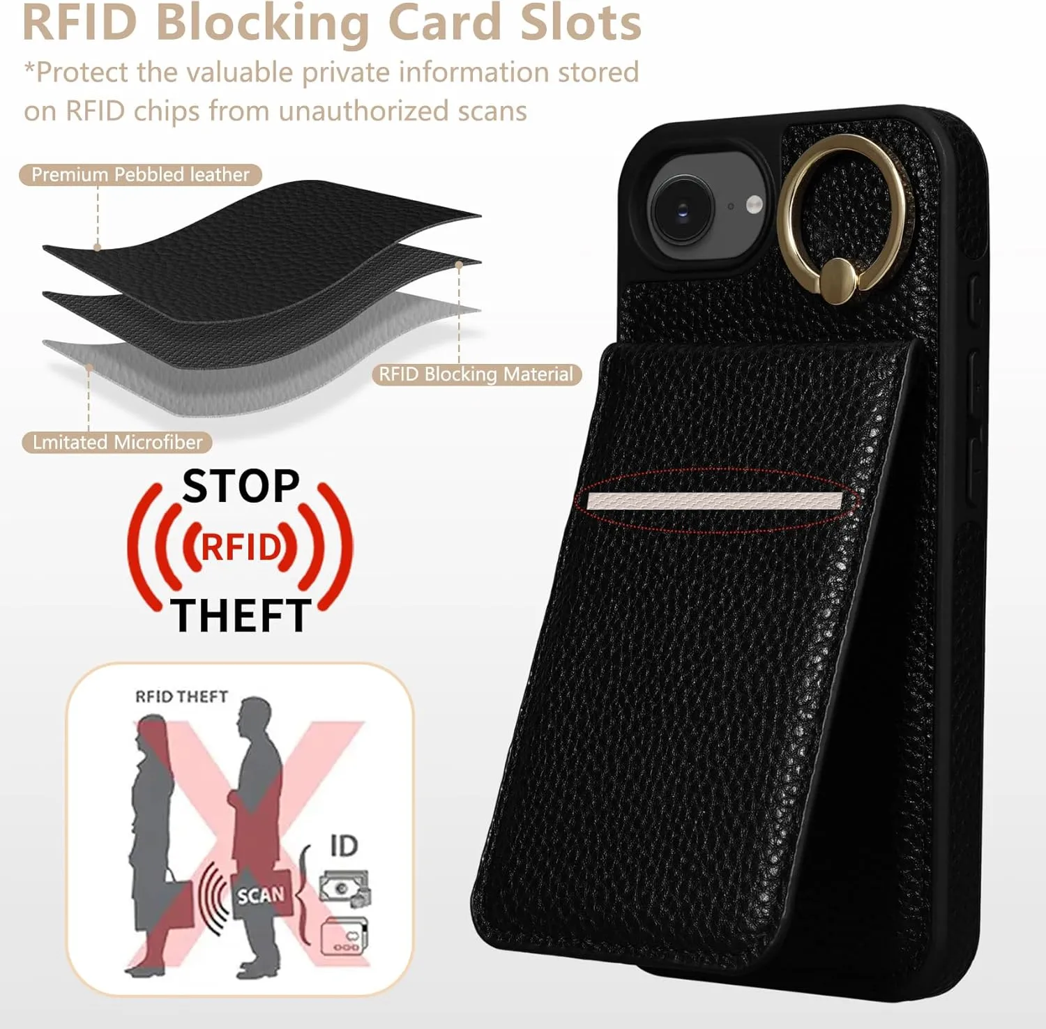 Keallce Case for iPhone 16e 6.1'', Detachable Crossbody Case Wallet with RFID Blocking Card Holder, 360ｰRing Stand, Folio Leather Phone Cover Shoulder Lanyard Strap Lady for iPhone 16e 2025, Black