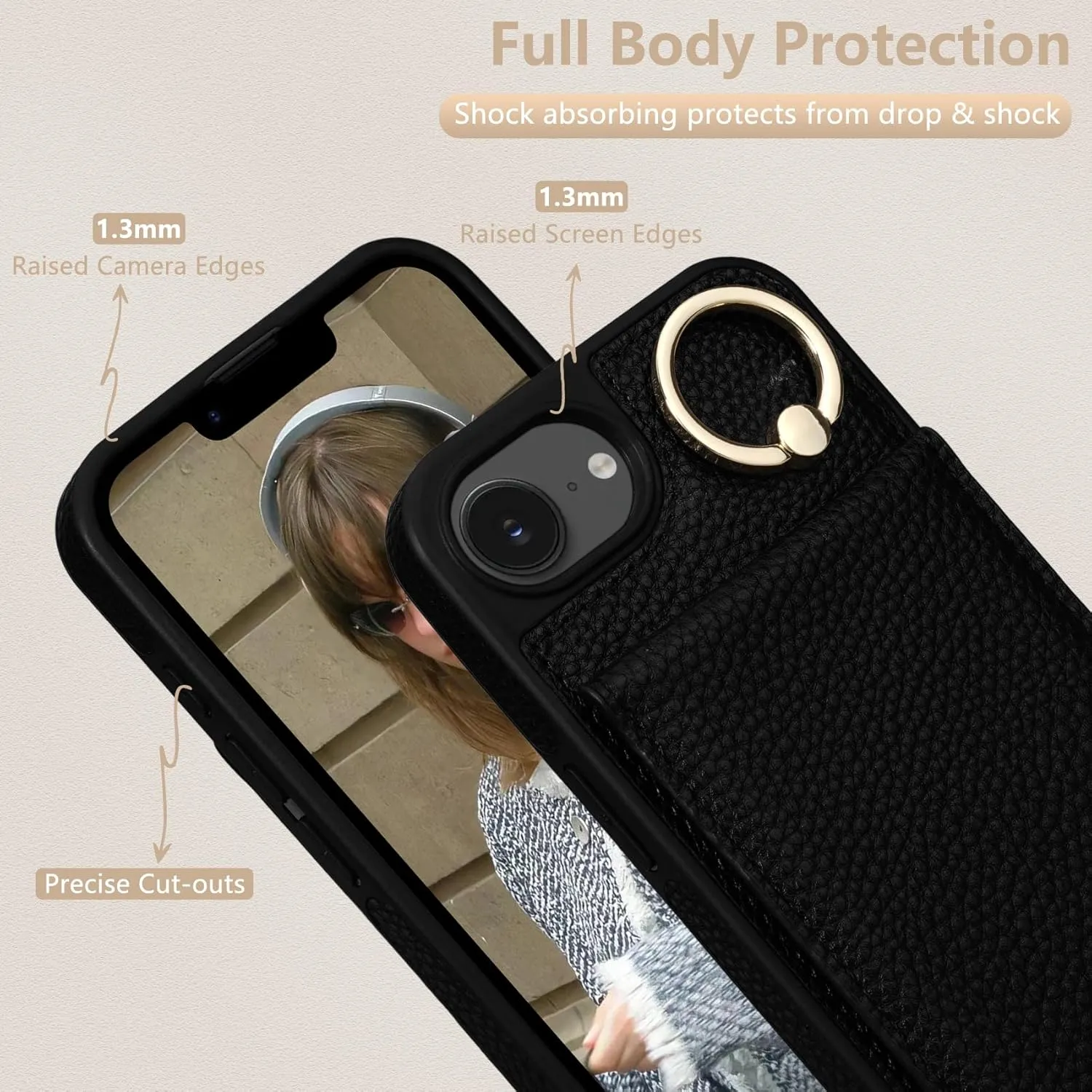 Keallce Case for iPhone 16e 6.1'', Detachable Crossbody Case Wallet with RFID Blocking Card Holder, 360ｰRing Stand, Folio Leather Phone Cover Shoulder Lanyard Strap Lady for iPhone 16e 2025, Black