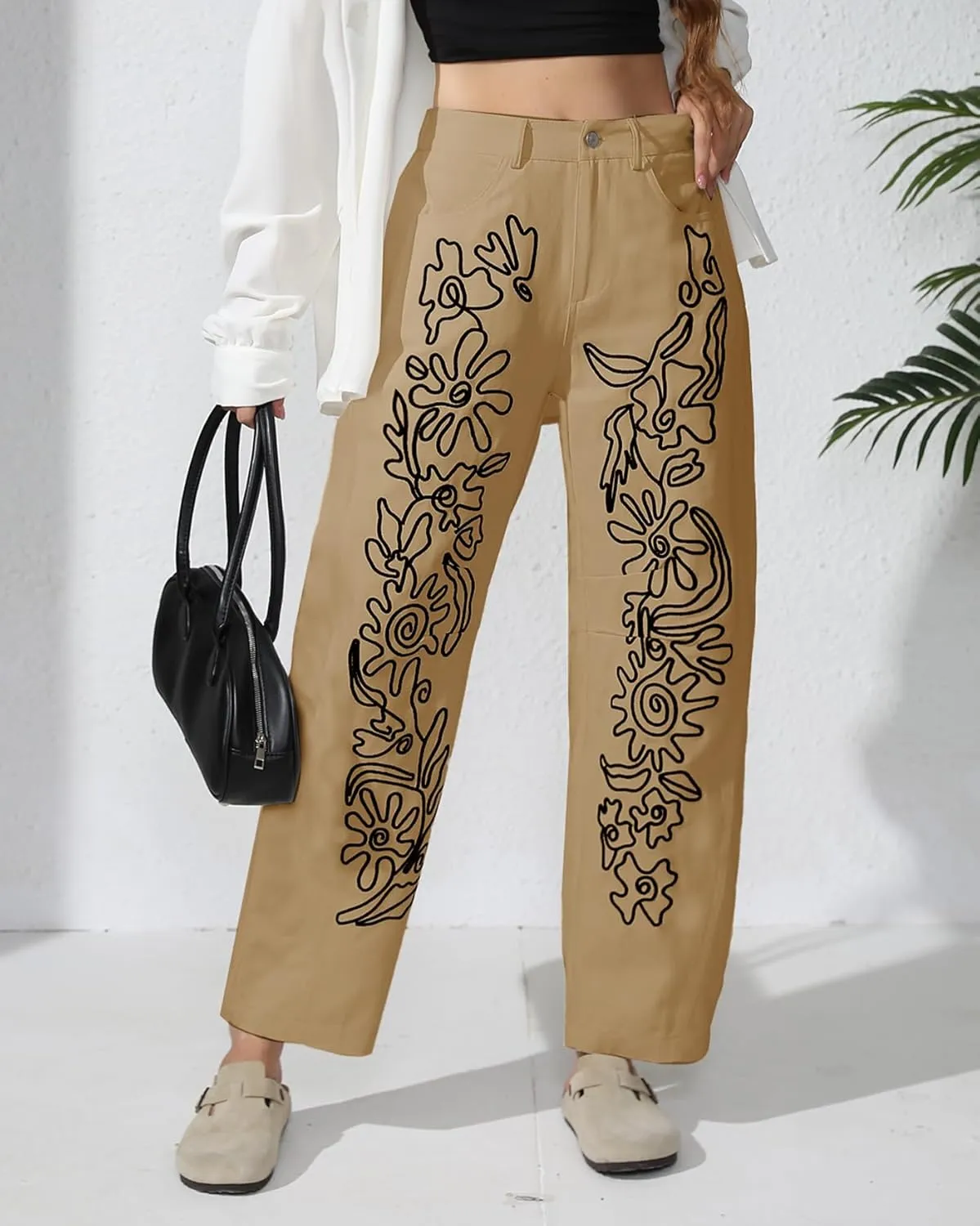 Kedera Embroidered Jeans for Women 2025 Baggy Boyfriend Jeans Barrel Leg Horseshoe Jeans Women Vintage Mid Rise Jeans