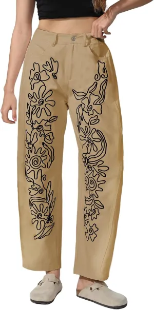 Kedera Embroidered Jeans for Women 2025 Baggy Boyfriend Jeans Barrel Leg Horseshoe Jeans Women Vintage Mid Rise Jeans