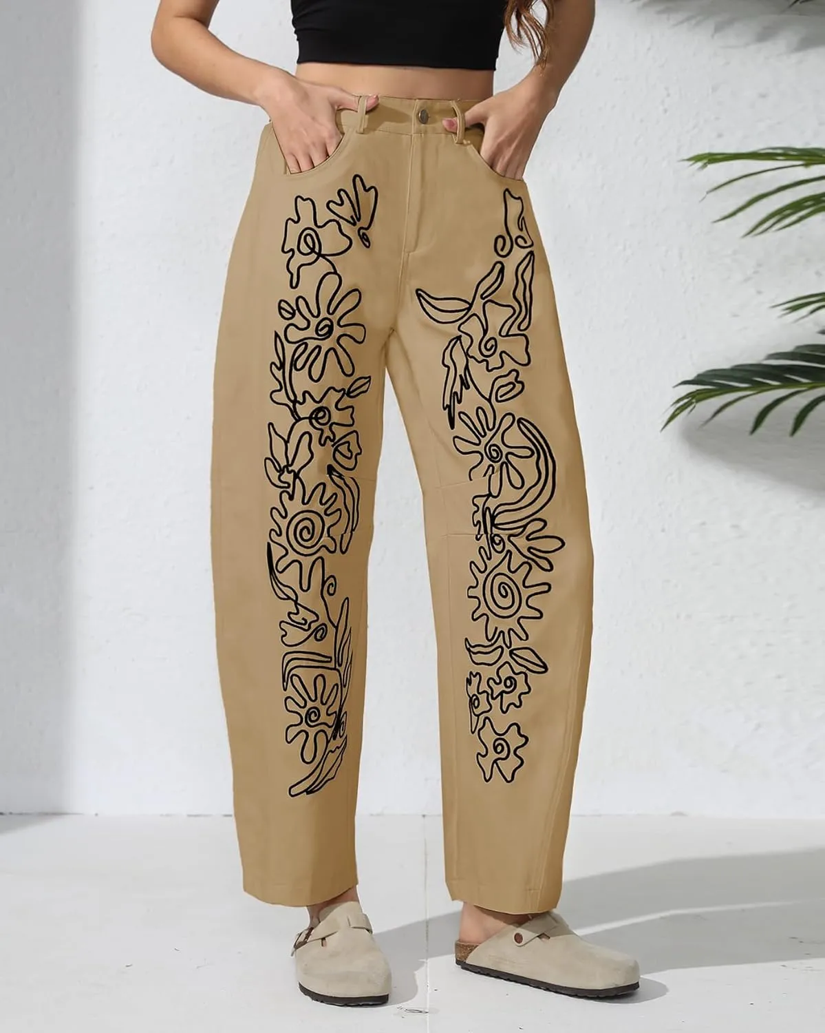 Kedera Embroidered Jeans for Women 2025 Baggy Boyfriend Jeans Barrel Leg Horseshoe Jeans Women Vintage Mid Rise Jeans