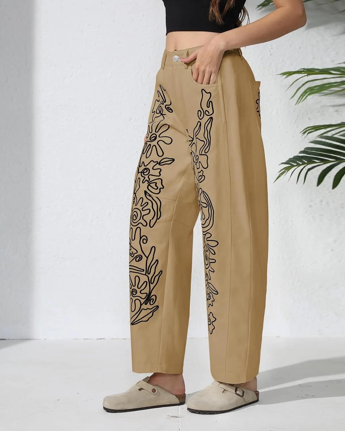 Kedera Embroidered Jeans for Women 2025 Baggy Boyfriend Jeans Barrel Leg Horseshoe Jeans Women Vintage Mid Rise Jeans