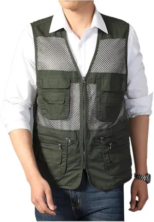 Kedera Men's Safari Fishing Vest Summer Outdoor Mesh Work Journalist's Vest Jacket
