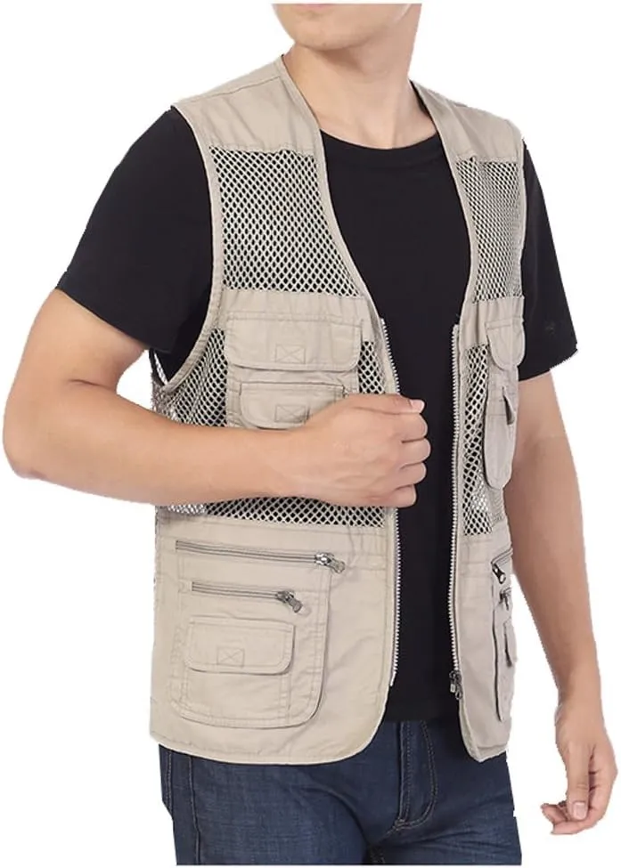 Kedera Men's Safari Fishing Vest Summer Outdoor Mesh Work Journalist's Vest Jacket