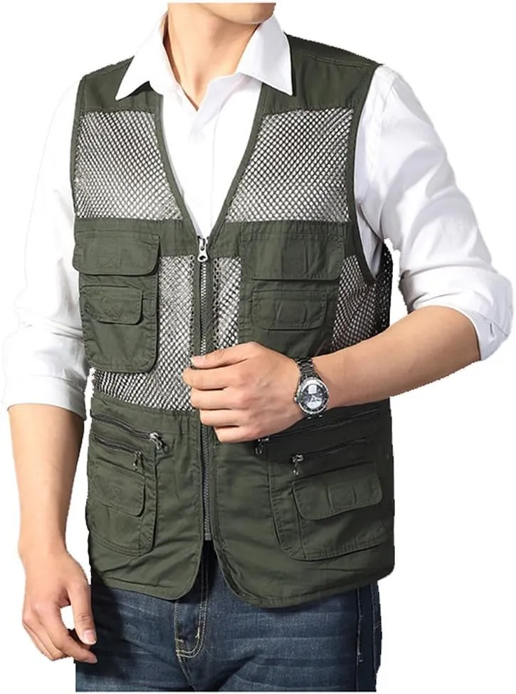 Kedera Men's Safari Fishing Vest Summer Outdoor Mesh Work Journalist's Vest Jacket