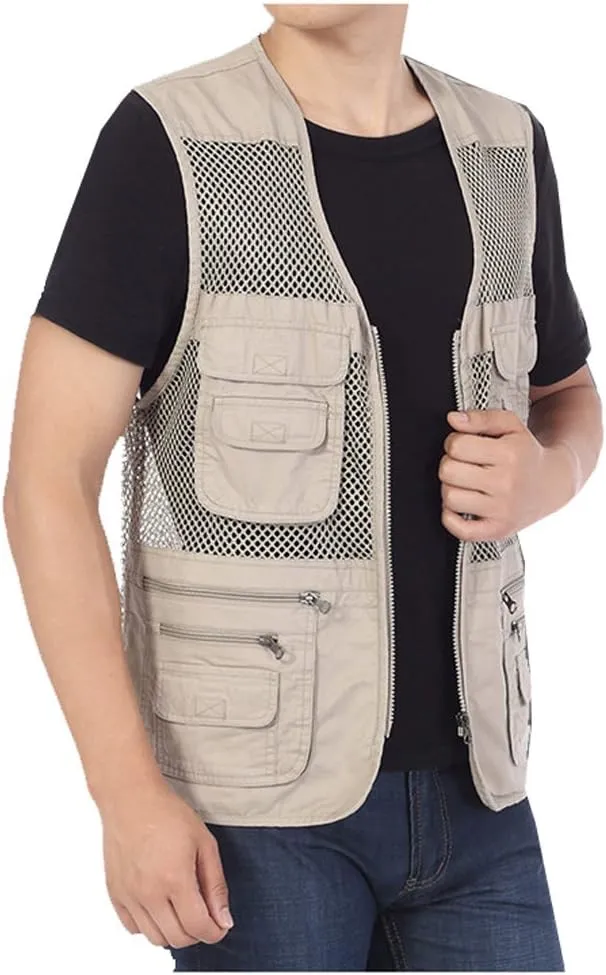 Kedera Men's Safari Fishing Vest Summer Outdoor Mesh Work Journalist's Vest Jacket