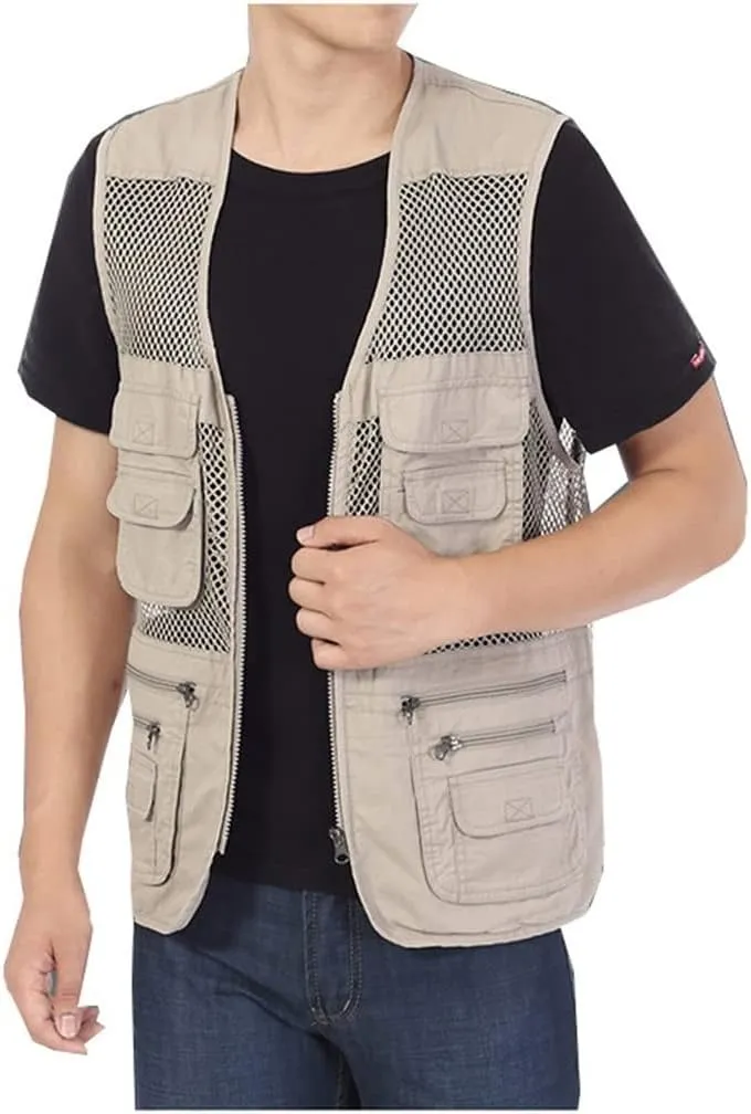 Kedera Men's Safari Fishing Vest Summer Outdoor Mesh Work Journalist's Vest Jacket
