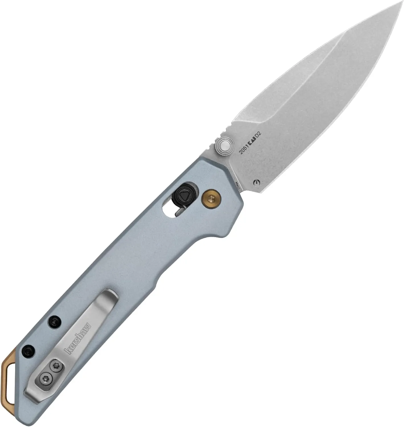 Kershaw Mini Iridium Folding Pocket Knife, 3 inch D2 Steel Blade, DuraLock, Aluminum Handle with Gold Backspacer, Pocketclip