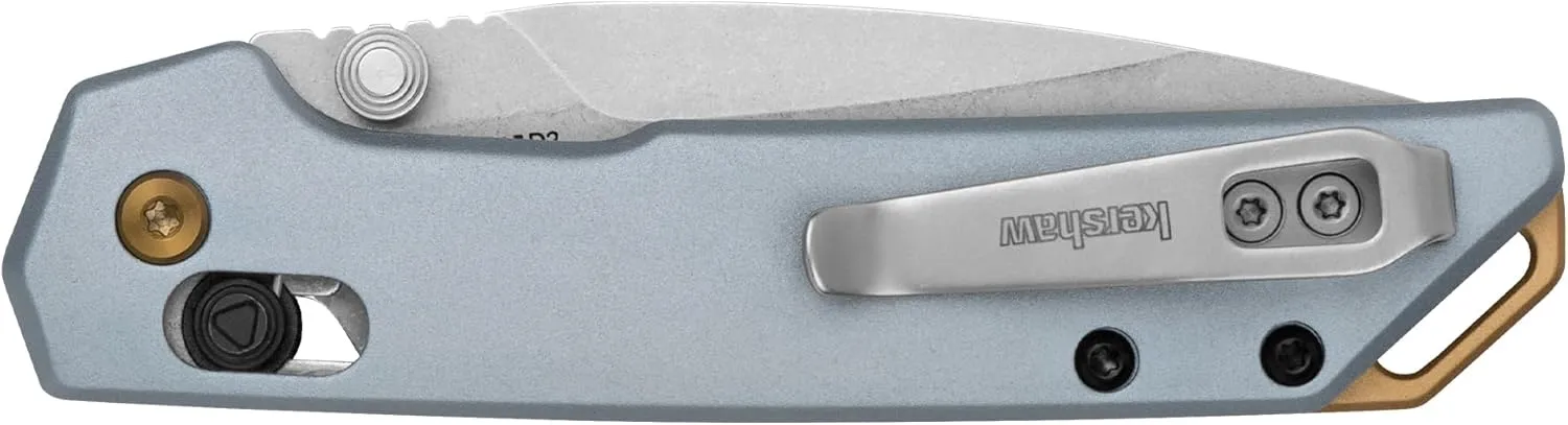 Kershaw Mini Iridium Folding Pocket Knife, 3 inch D2 Steel Blade, DuraLock, Aluminum Handle with Gold Backspacer, Pocketclip