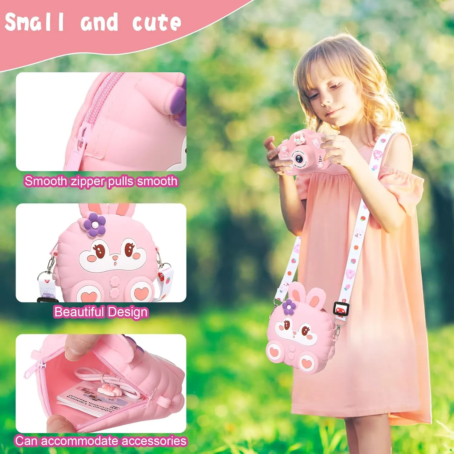Kids Camera, Christmas Birthday Gifts for Children Age 3-8, HD Digital Video Cameras for Children, Portable Toy for 3 4 5 6 7 8 Year Old Kid with 32GB SD Card and Cute Children's Camera Bag (Pink)