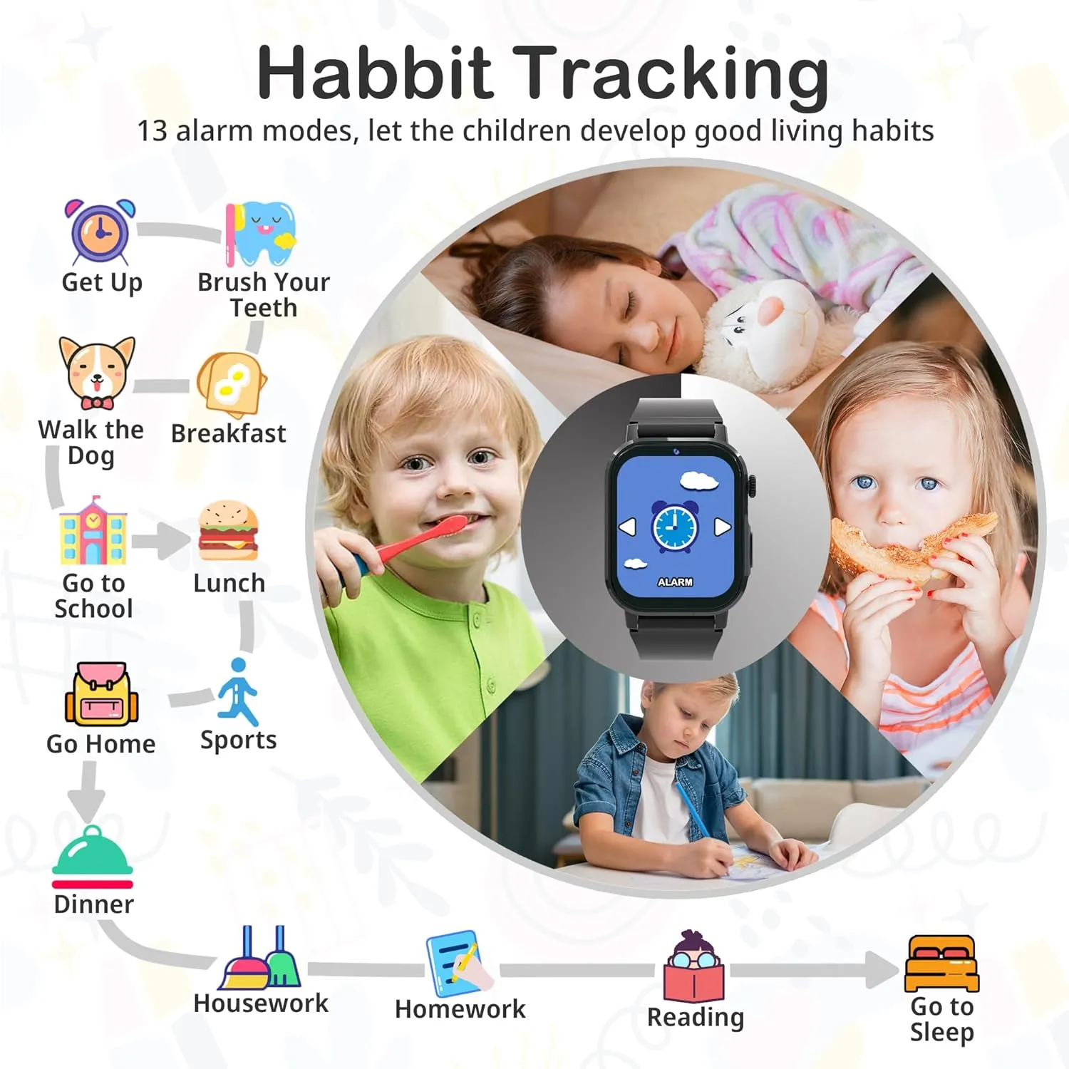 Kids Smart Watch Boys with 32 Puzzle Games, Watch for kids Age 5-12, 12/24 Hr Camera HD Touch Screen Learn Cards Video Music Player Alarm Pedometer Audiobook Flashlight Educational Toys Birthday Gifts