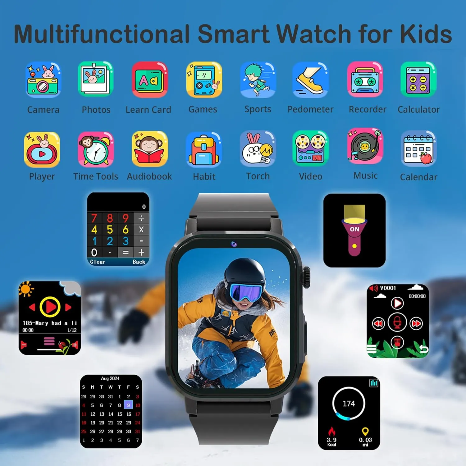 Kids Smart Watch Boys with 32 Puzzle Games, Watch for kids Age 5-12, 12/24 Hr Camera HD Touch Screen Learn Cards Video Music Player Alarm Pedometer Audiobook Flashlight Educational Toys Birthday Gifts