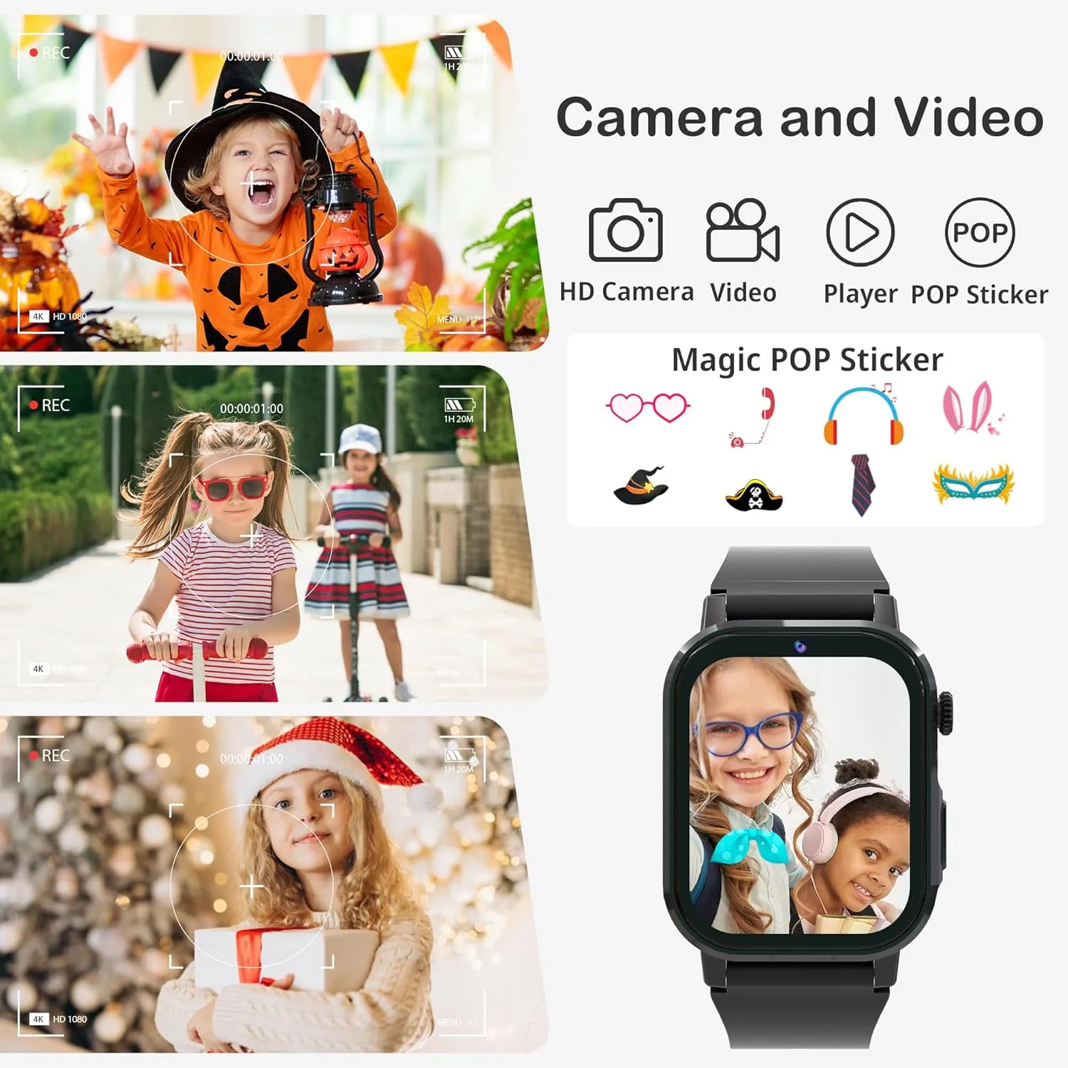 Kids Smart Watch Boys with 32 Puzzle Games, Watch for kids Age 5-12, 12/24 Hr Camera HD Touch Screen Learn Cards Video Music Player Alarm Pedometer Audiobook Flashlight Educational Toys Birthday Gifts