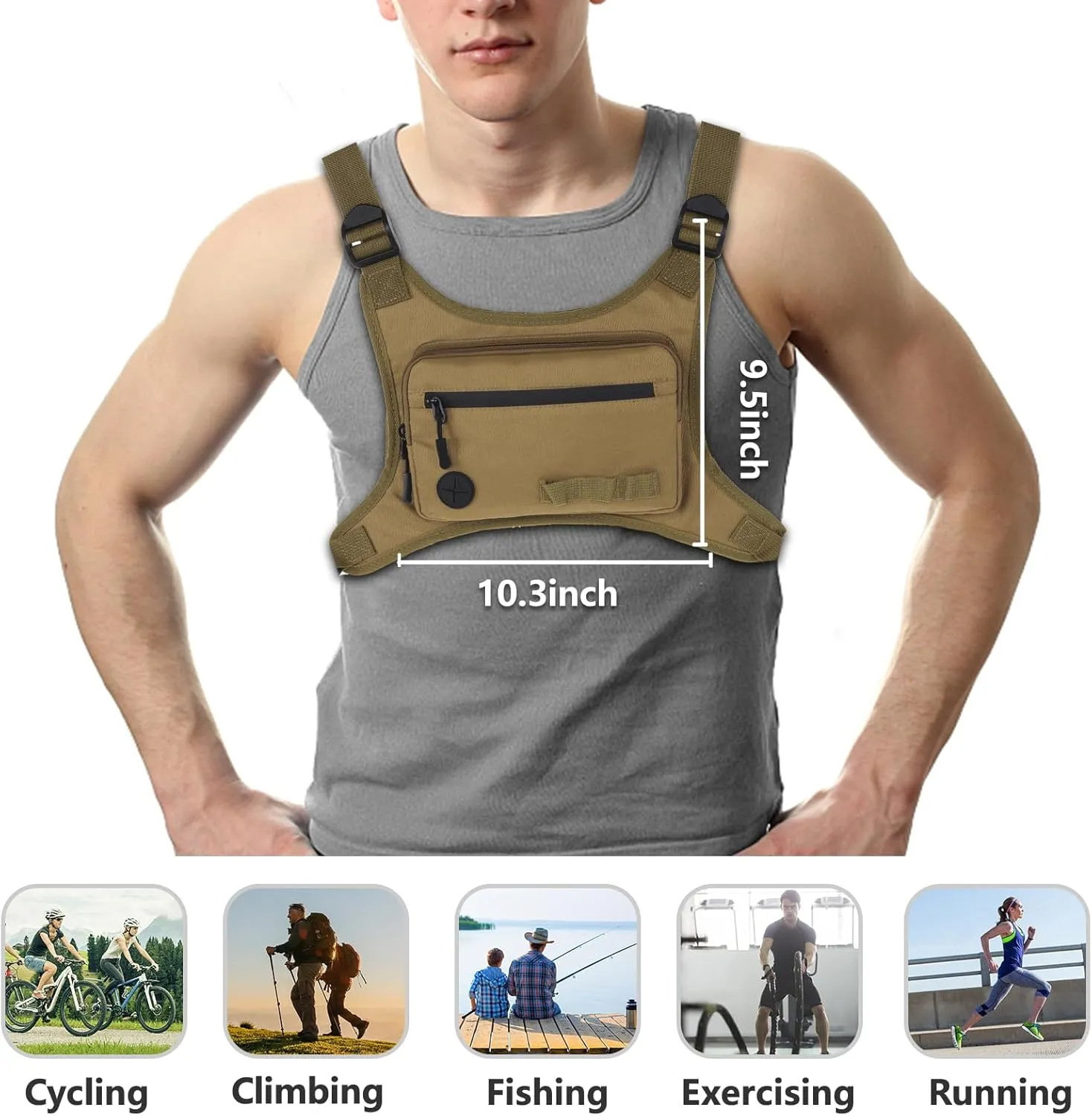 KINGSLONG Running Chest Pack, Lightweight Running Vest Water Resistant Chest Bag with Phone Holder for Workouts, Running Backpack for Men Women