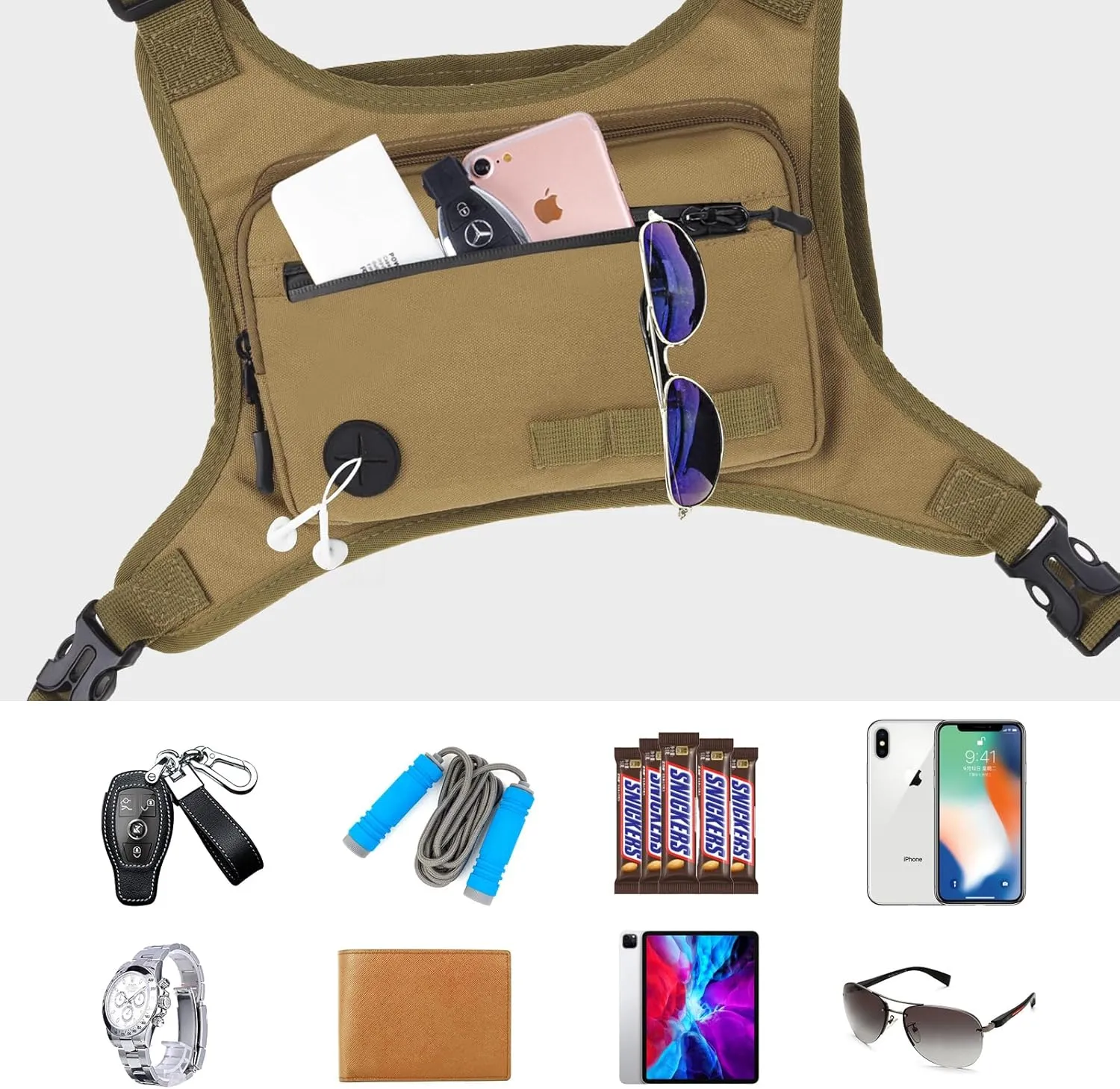 KINGSLONG Running Chest Pack, Lightweight Running Vest Water Resistant Chest Bag with Phone Holder for Workouts, Running Backpack for Men Women