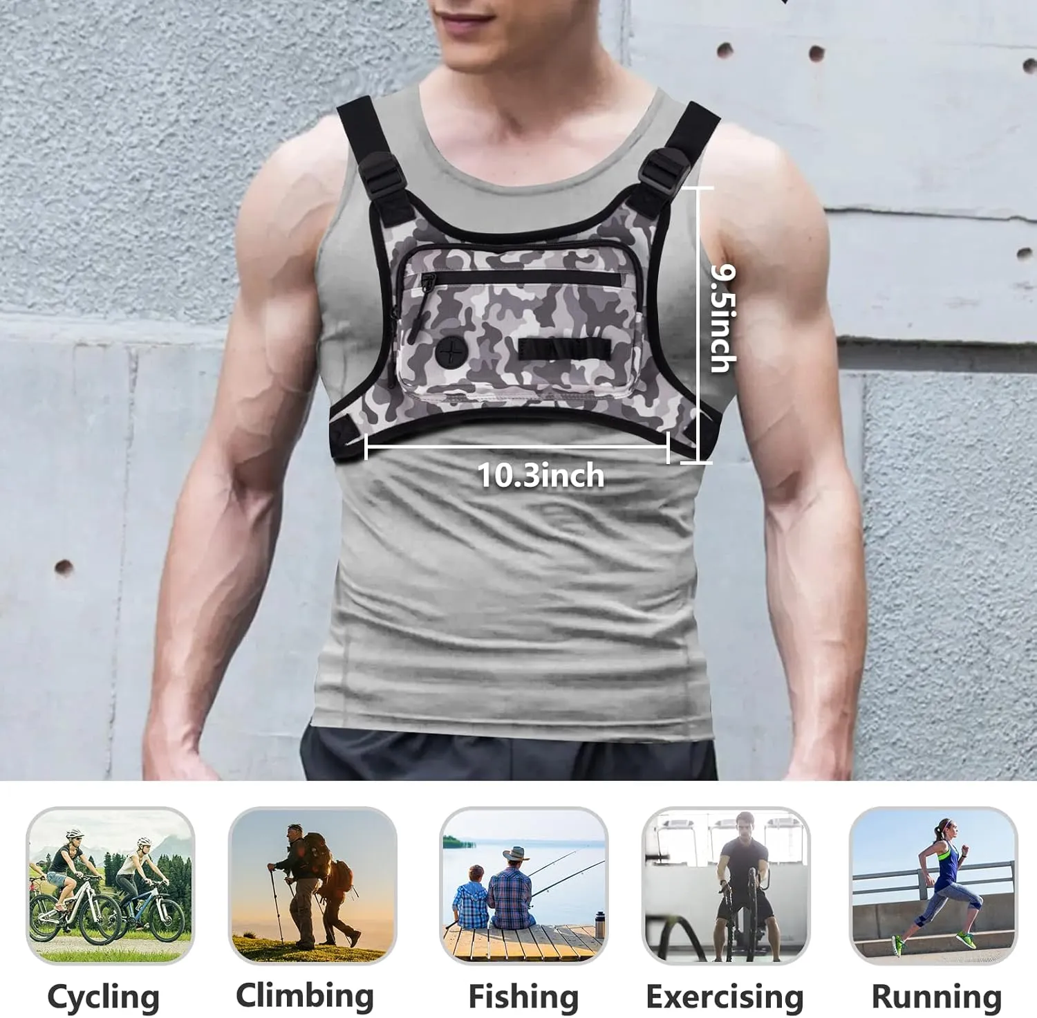 KINGSLONG Running Chest Pack, Lightweight Running Vest Water Resistant Chest Bag with Phone Holder for Workouts, Running Backpack for Men Women