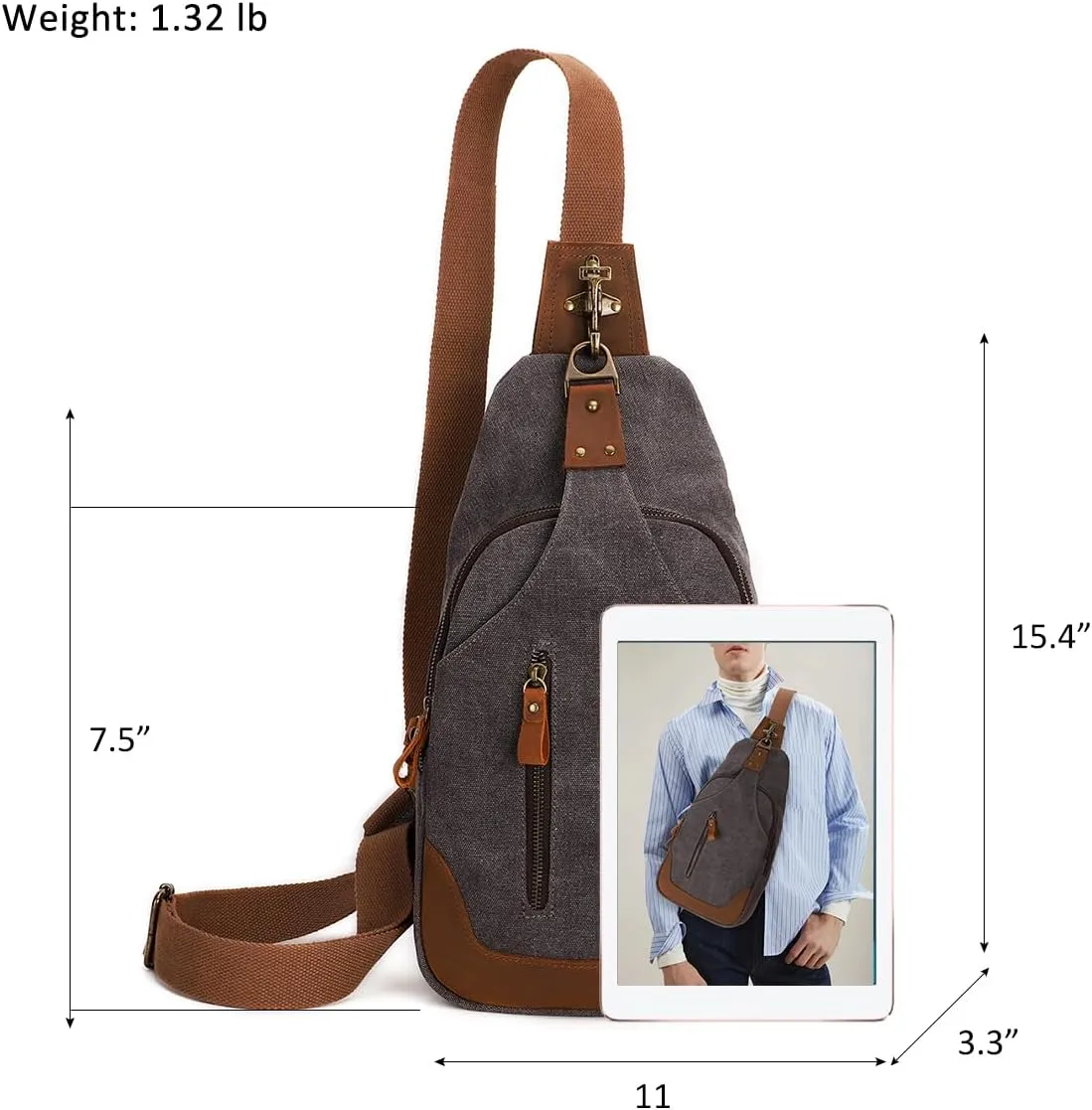 KL928 Canvas Sling Bag Crossbody Backpack Shoulder Casual Rucksack for Men Women