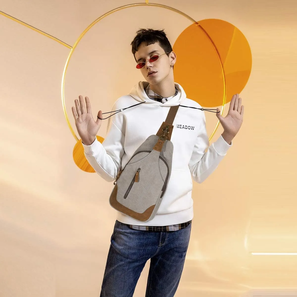KL928 Canvas Sling Bag Crossbody Backpack Shoulder Casual Rucksack for Men Women