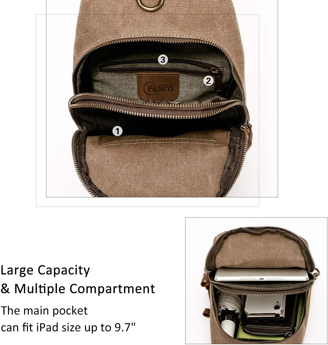 KL928 Canvas Sling Bag Crossbody Backpack Shoulder Casual Rucksack for Men Women