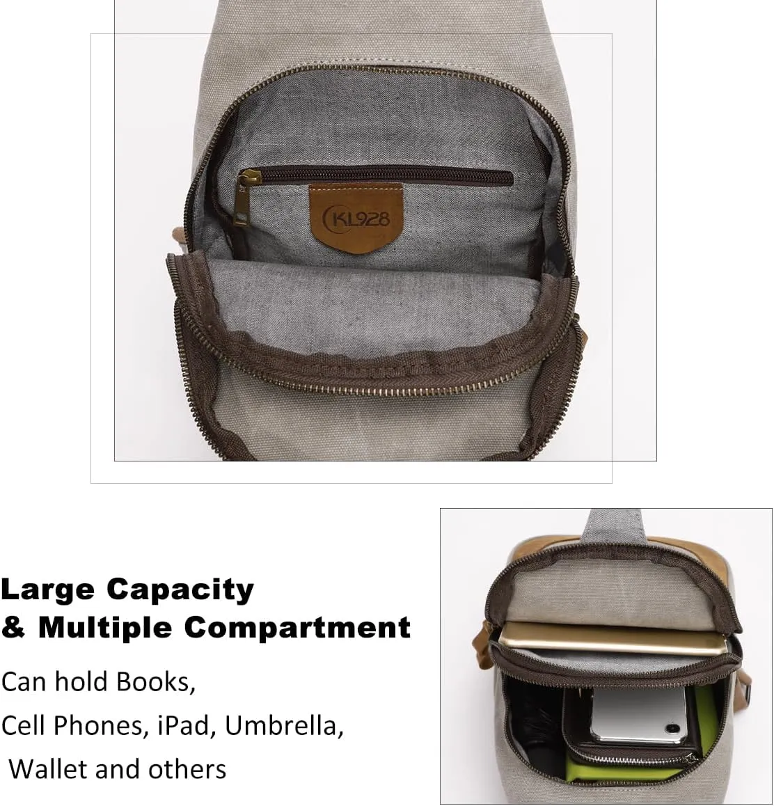 KL928 Canvas Sling Bag Crossbody Backpack Shoulder Casual Rucksack for Men Women