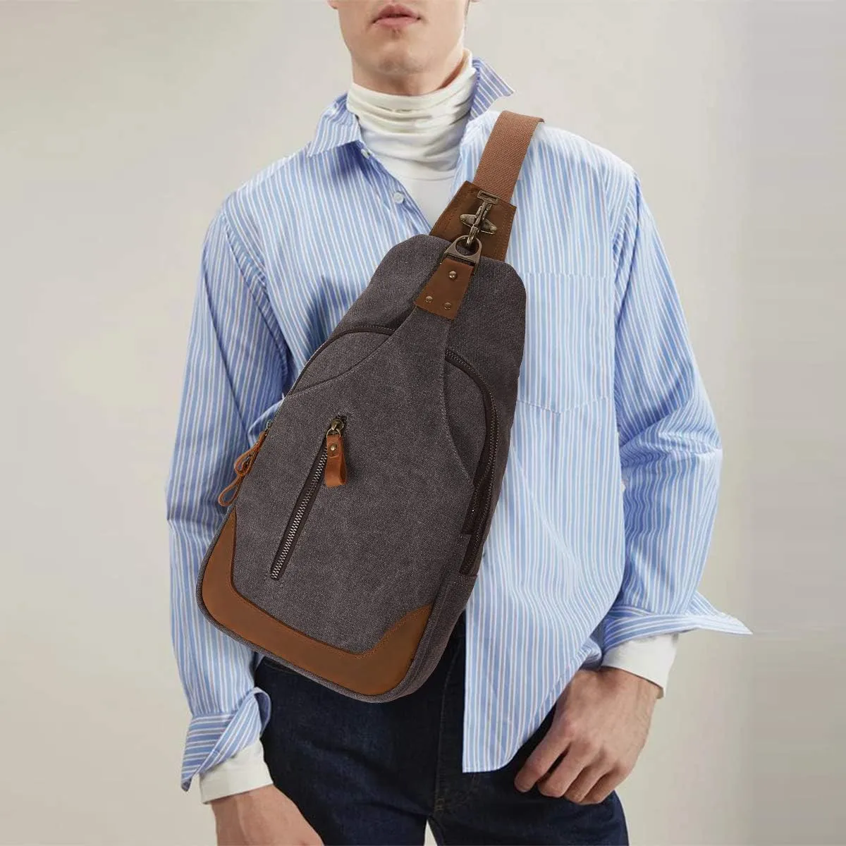 KL928 Canvas Sling Bag Crossbody Backpack Shoulder Casual Rucksack for Men Women