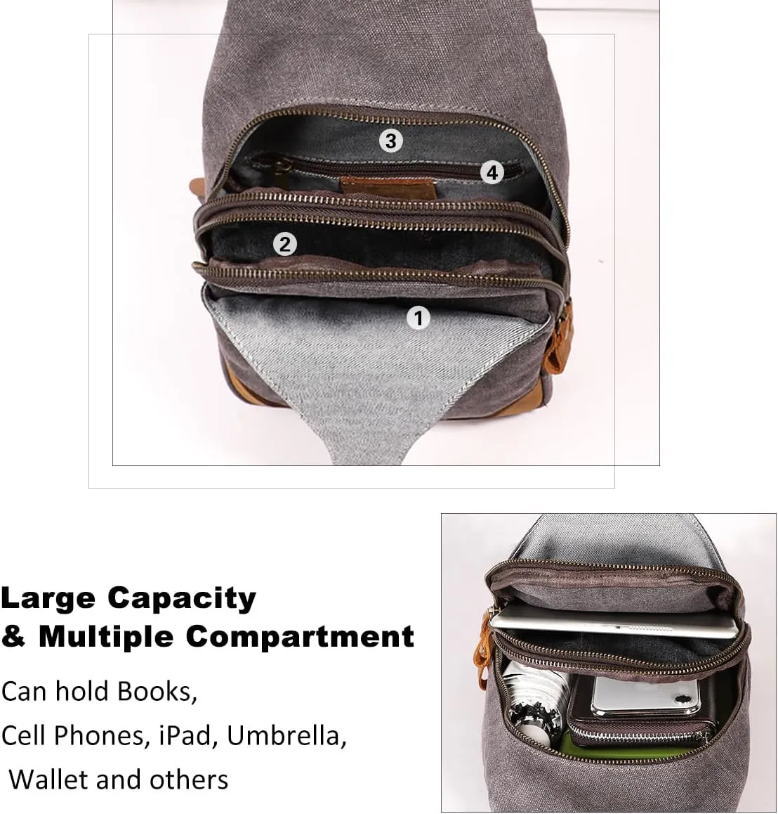 KL928 Canvas Sling Bag Crossbody Backpack Shoulder Casual Rucksack for Men Women