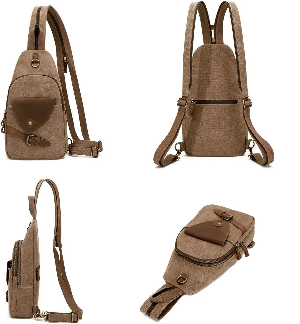 KL928 Canvas Sling Bag Crossbody Backpack Shoulder Casual Rucksack for Men Women