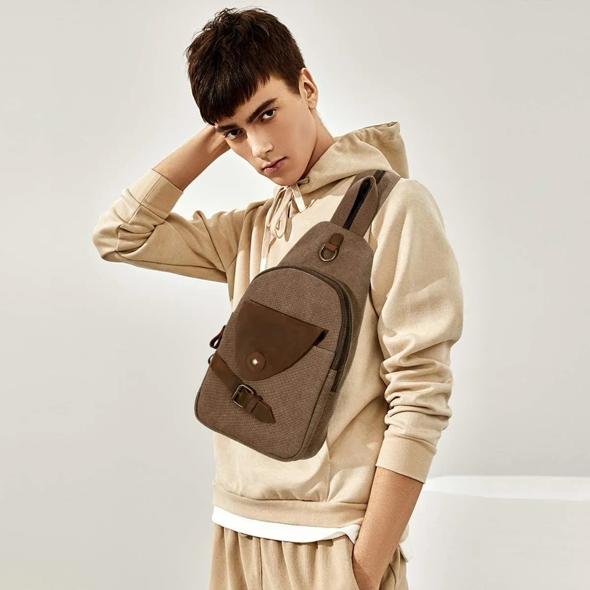 KL928 Canvas Sling Bag Crossbody Backpack Shoulder Casual Rucksack for Men Women