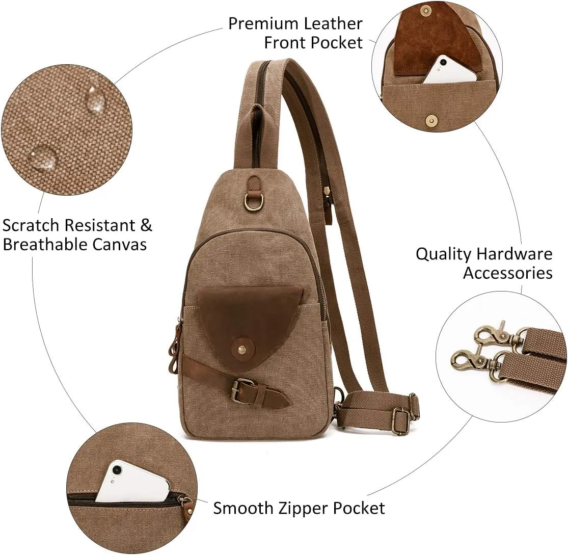 KL928 Canvas Sling Bag Crossbody Backpack Shoulder Casual Rucksack for Men Women
