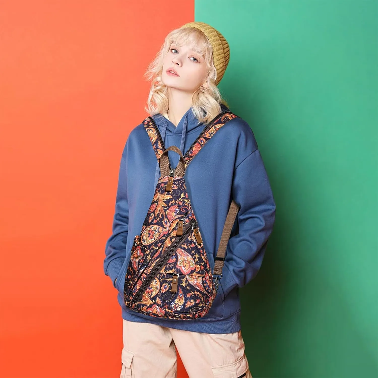 KL928 Canvas Sling Bag - Small Crossbody Backpack Shoulder Casual Daypack Rucksack for Men Women