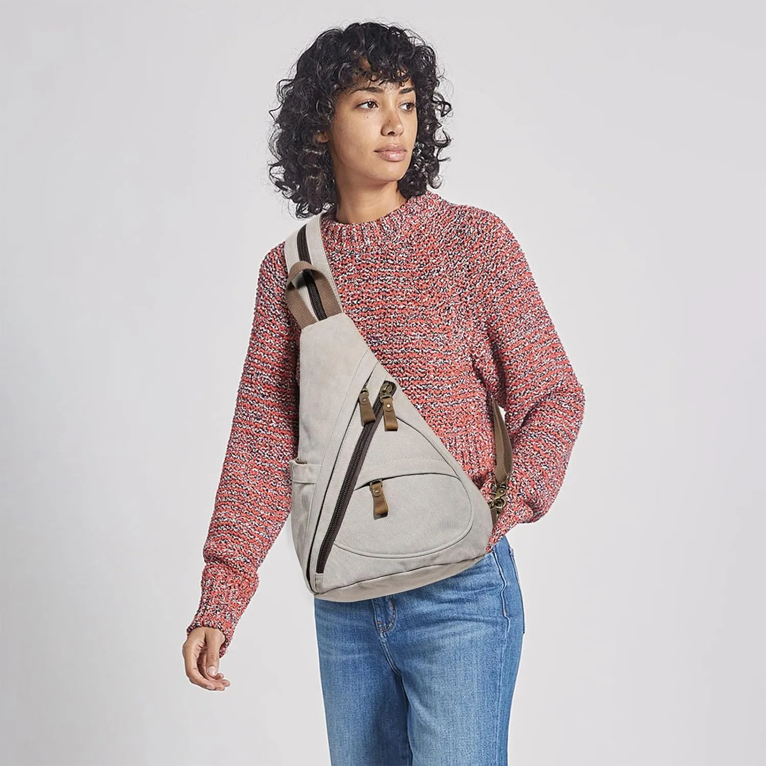 KL928 Canvas Sling Bag - Small Crossbody Backpack Shoulder Casual Daypack Rucksack for Men Women(Large Version)
