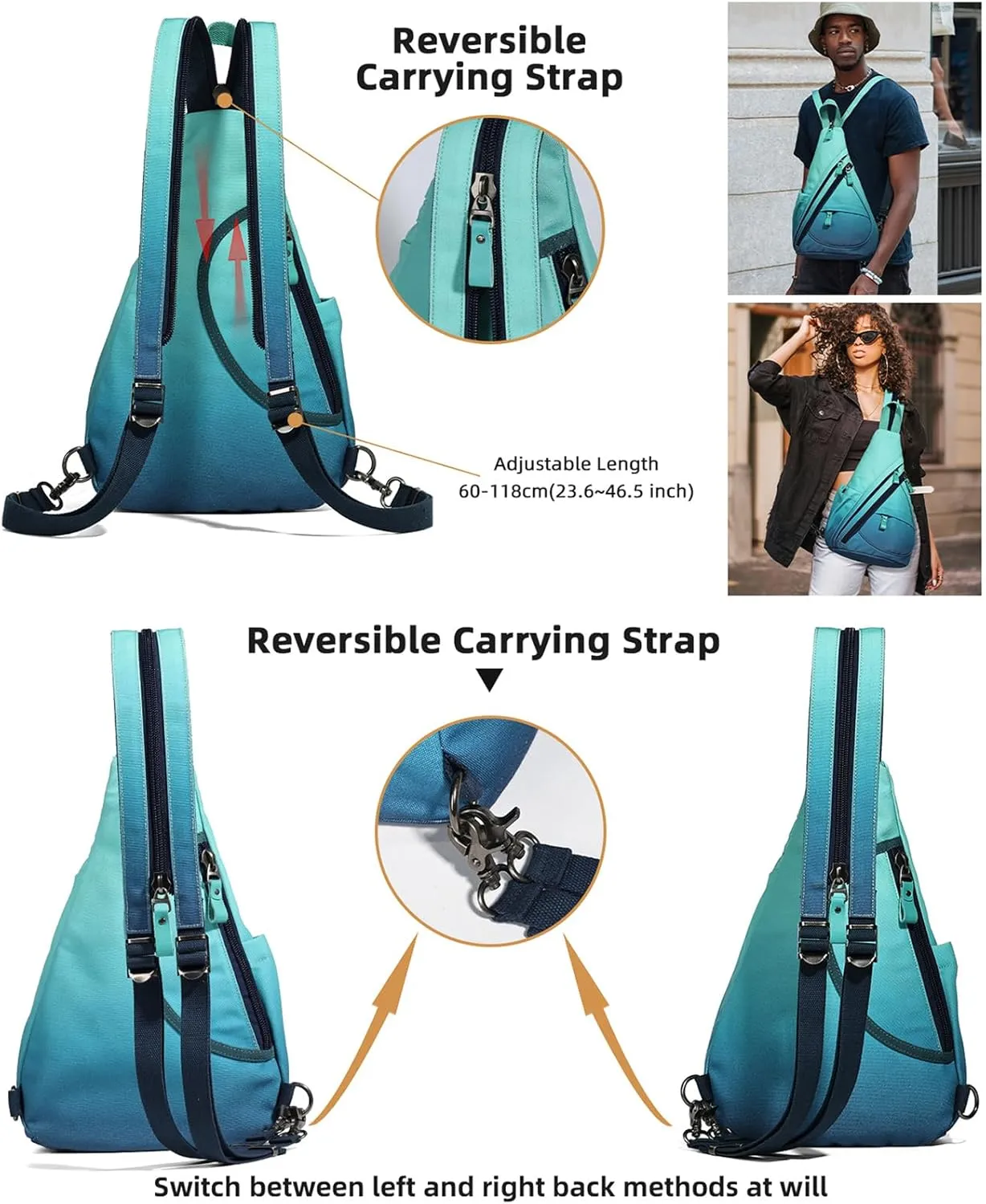 KL928 Canvas Sling Bag - Small Crossbody Backpack Shoulder Casual Daypack Rucksack for Men Women(Large Version)