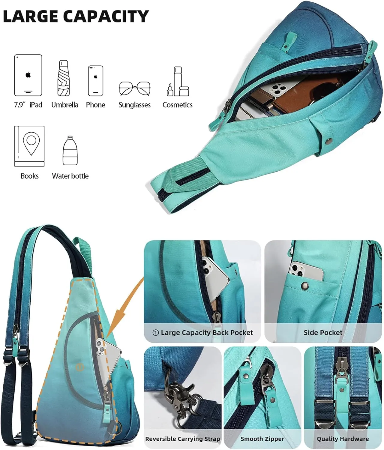 KL928 Canvas Sling Bag - Small Crossbody Backpack Shoulder Casual Daypack Rucksack for Men Women(Large Version)