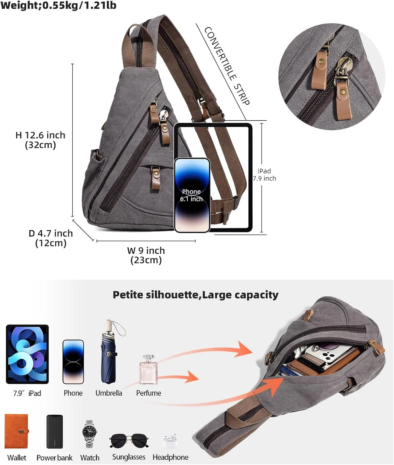 KL928 Canvas Sling Bag - Small Crossbody Backpack Shoulder Casual Daypack Rucksack for Men Women(Small Version)