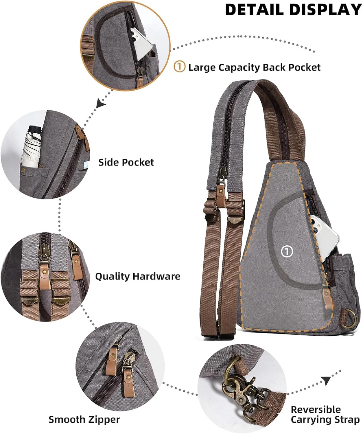 KL928 Canvas Sling Bag - Small Crossbody Backpack Shoulder Casual Daypack Rucksack for Men Women(Small Version)