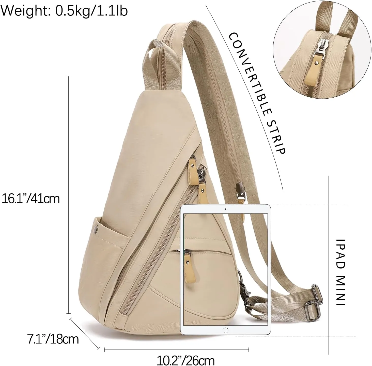 KL928 Nylon Sling Bag - Small Crossbody Backpack Shoulder Casual Daypack Multipurpose Rucksack for Men Women