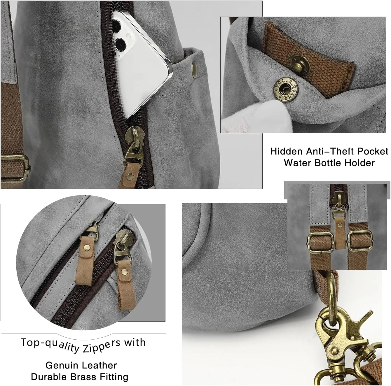 KL928 PU Leather Sling Bag - Small Crossbody Backpack Shoulder Casual Daypack Rucksack for Men Women
