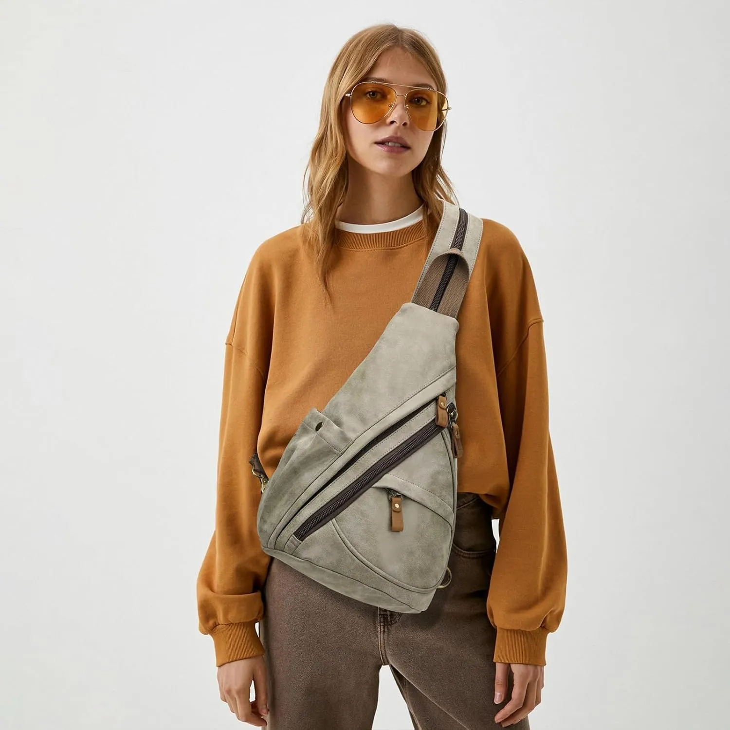 KL928 PU Leather Sling Bag - Small Crossbody Backpack Shoulder Casual Daypack Rucksack for Men Women