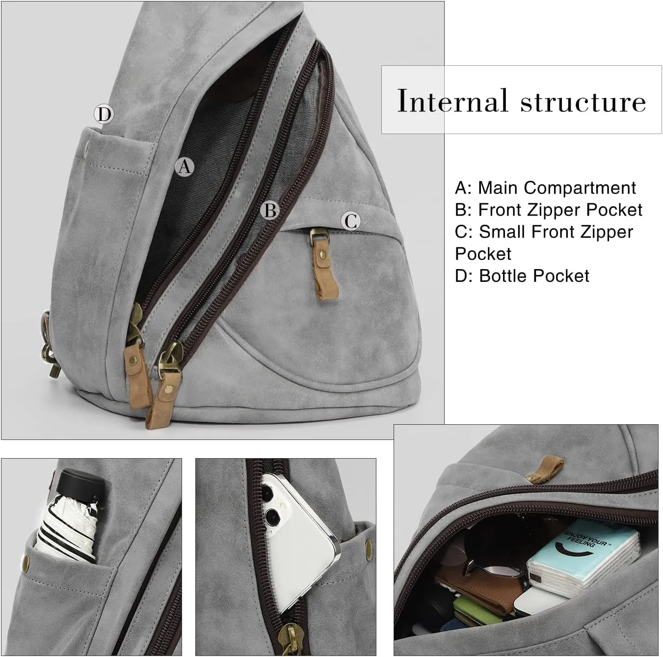 KL928 PU Leather Sling Bag - Small Crossbody Backpack Shoulder Casual Daypack Rucksack for Men Women