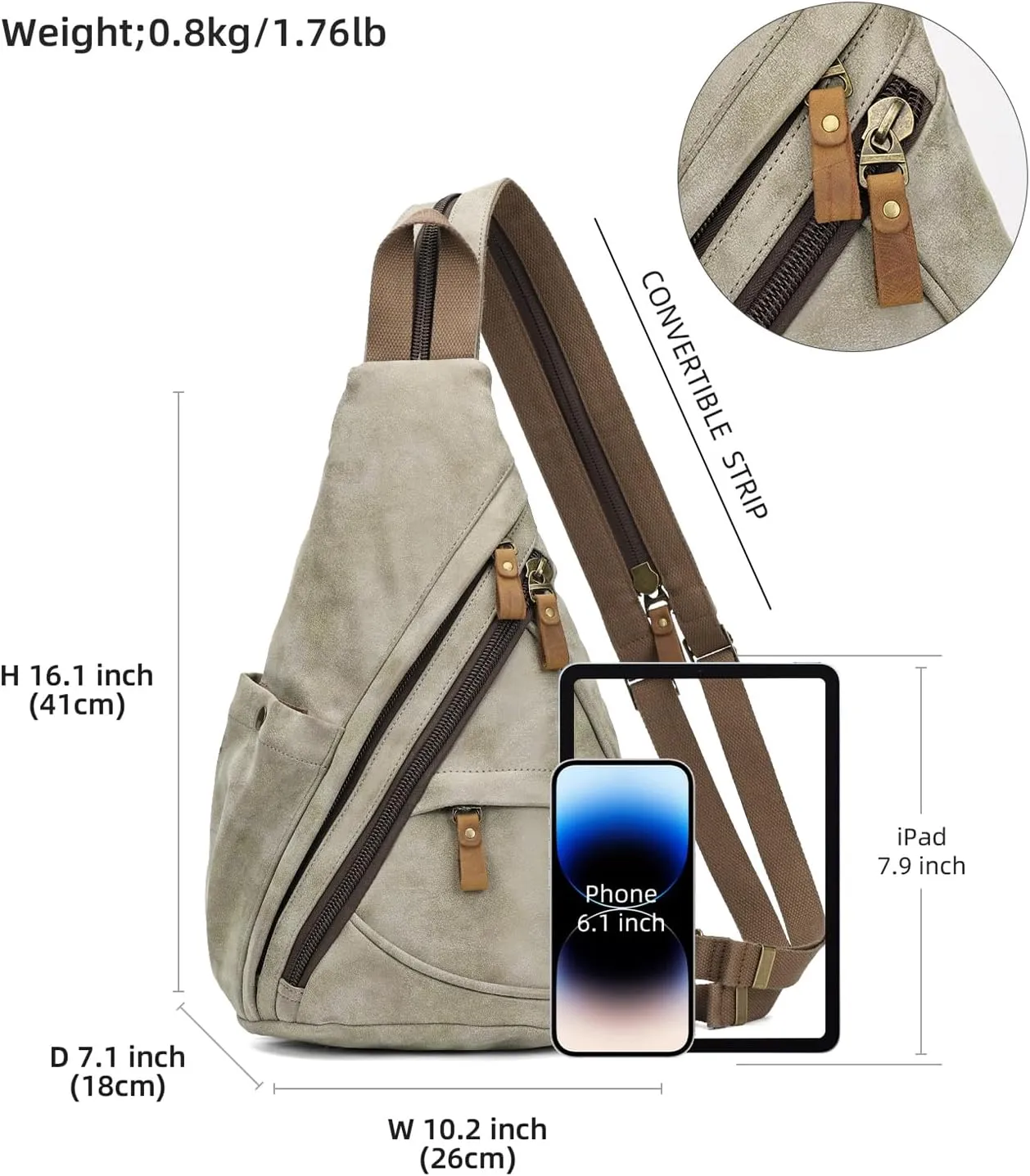 KL928 PU Leather Sling Bag - Small Crossbody Backpack Shoulder Casual Daypack Rucksack for Men Women