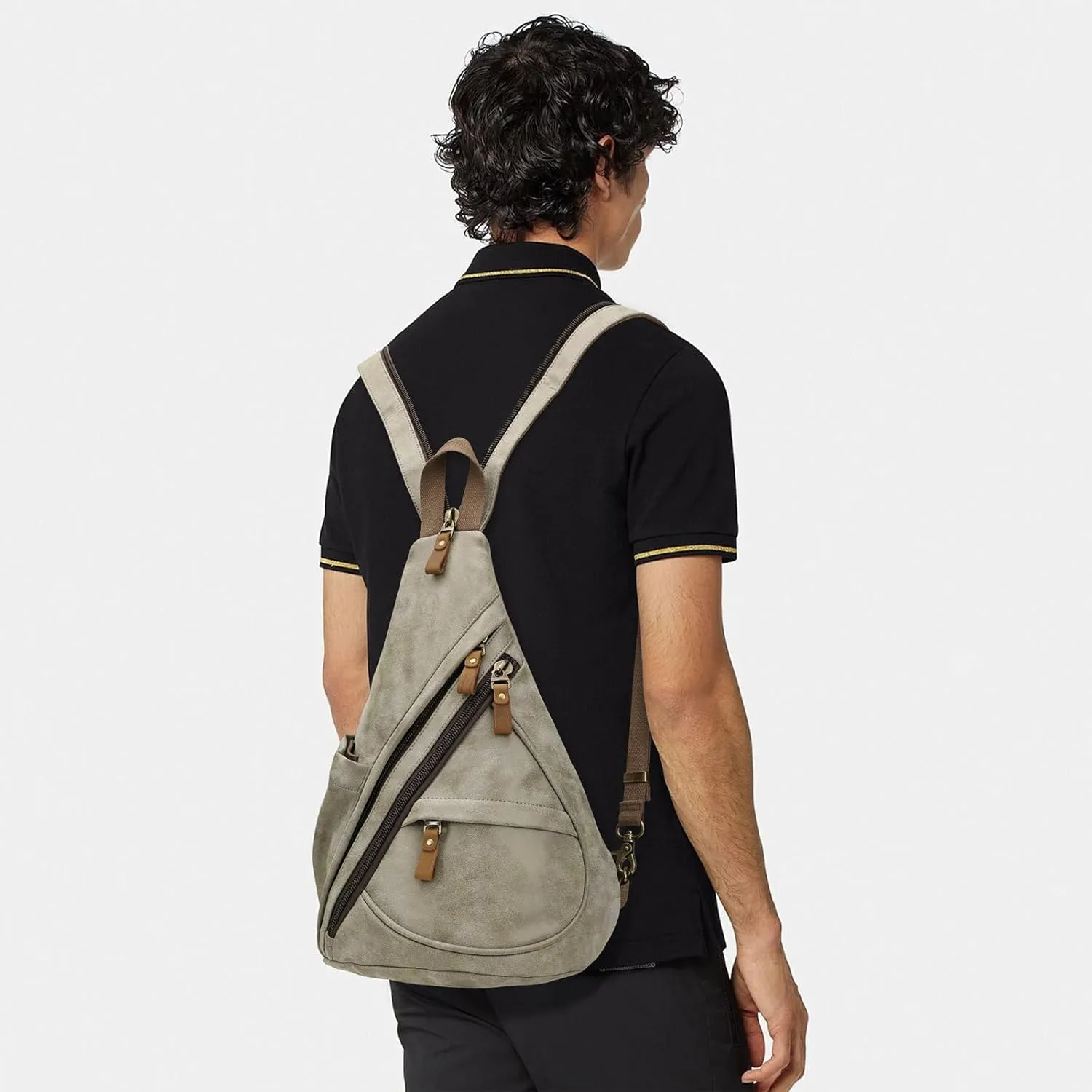 KL928 PU Leather Sling Bag - Small Crossbody Backpack Shoulder Casual Daypack Rucksack for Men Women