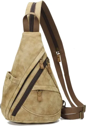 KL928 PU Leather Sling Bag - Small Crossbody Backpack Shoulder Casual Daypack Rucksack for Men Women