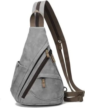 KL928 PU Leather Sling Bag - Small Crossbody Backpack Shoulder Casual Daypack Rucksack for Men Women